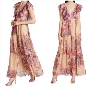 HEMANT & NANDITA FLORAL MAXI DRESS - PEACH PINK SHIMMER